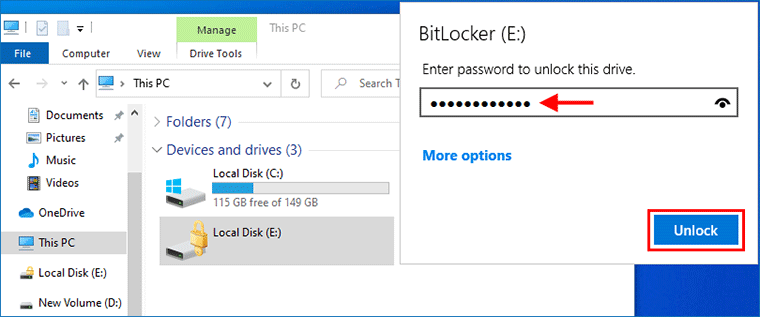 enter password to unlock drive