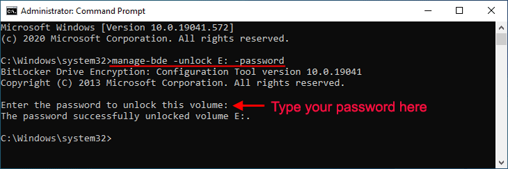 unlock BitLocker drive with command