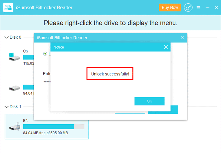 unlock bitlocker drive successfully