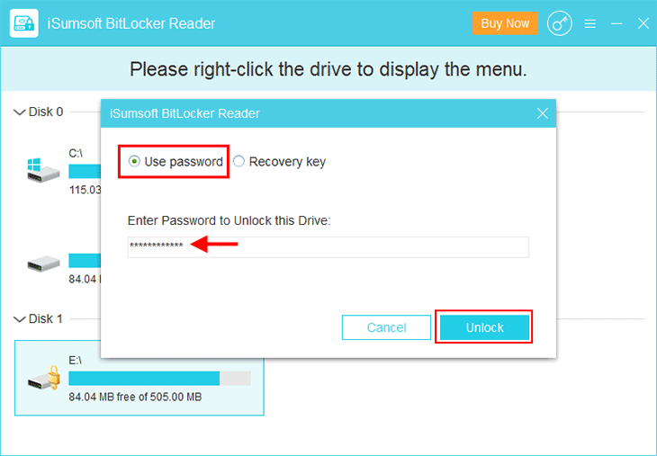 enter password and click Unlock