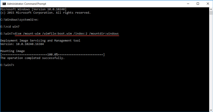 Mounting boot.wim to the windows folder