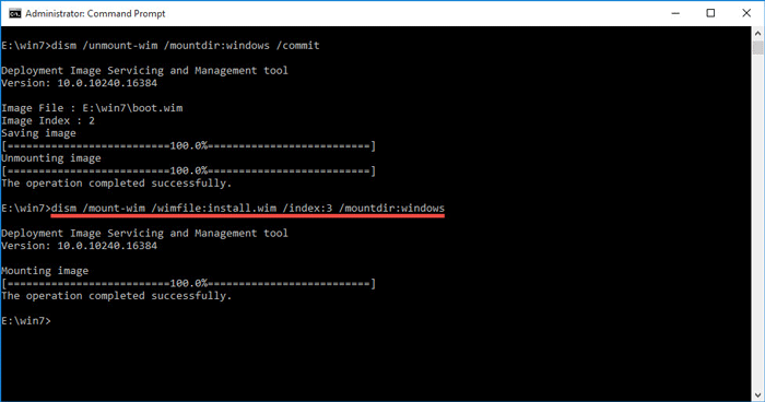 Mounting install.wim to the windows folder