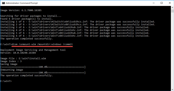 Unmounting and committing changes to boot.wim