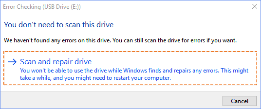 Scan and repair USB drive
