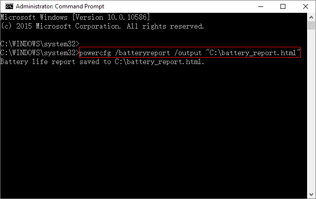 Run powercfg battery report command