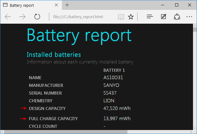 View battery report details