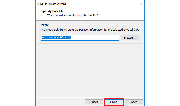 Finish adding the USB drive as a hard disk