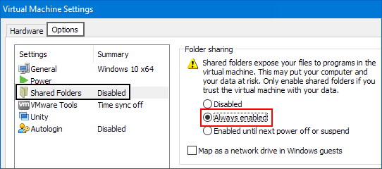 Enable shared folders