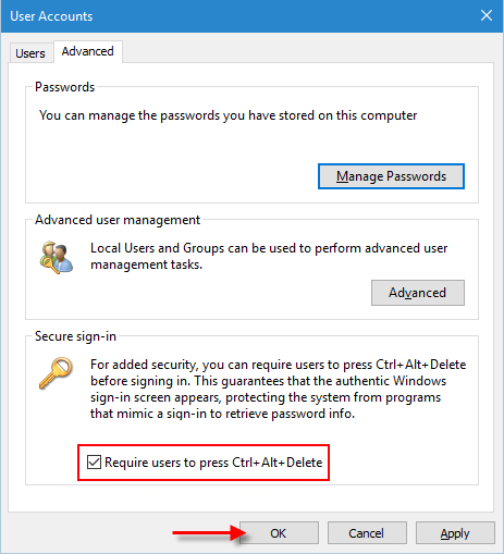 Require users to press Ctrl+Alt+Del before sign-in
