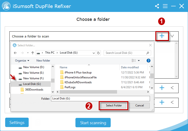 add scan folder or drives to find duplicate files