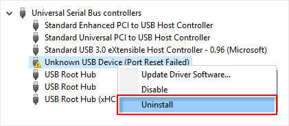 Uninstall unknown usb device