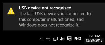 USB device was not recognized