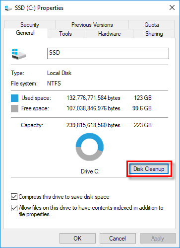 click Disk Cleanup button