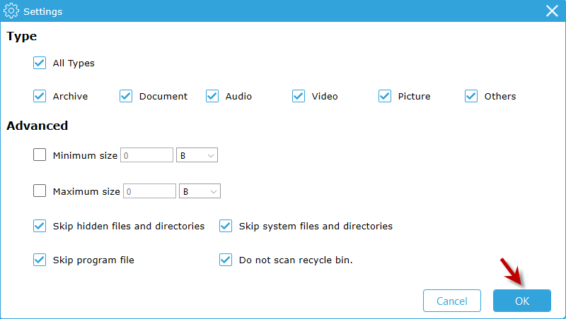 customize scan settings