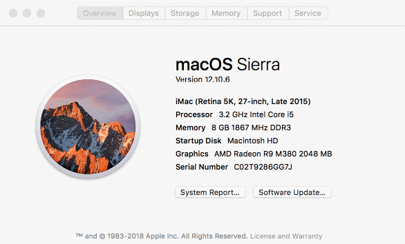 My iMac is running macOS Sierra