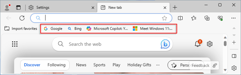 Bookmarks are synced to Edge