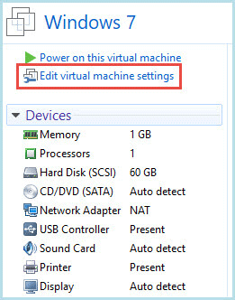 Click edit virtual machine settings