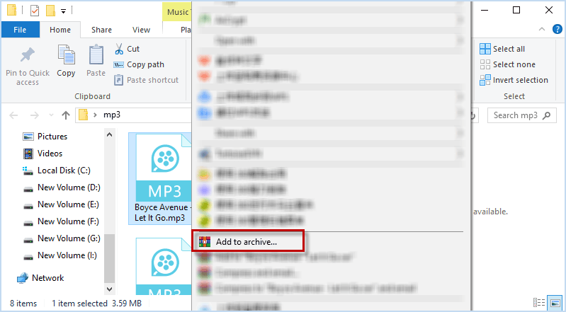 add mp3 file to WinRAR