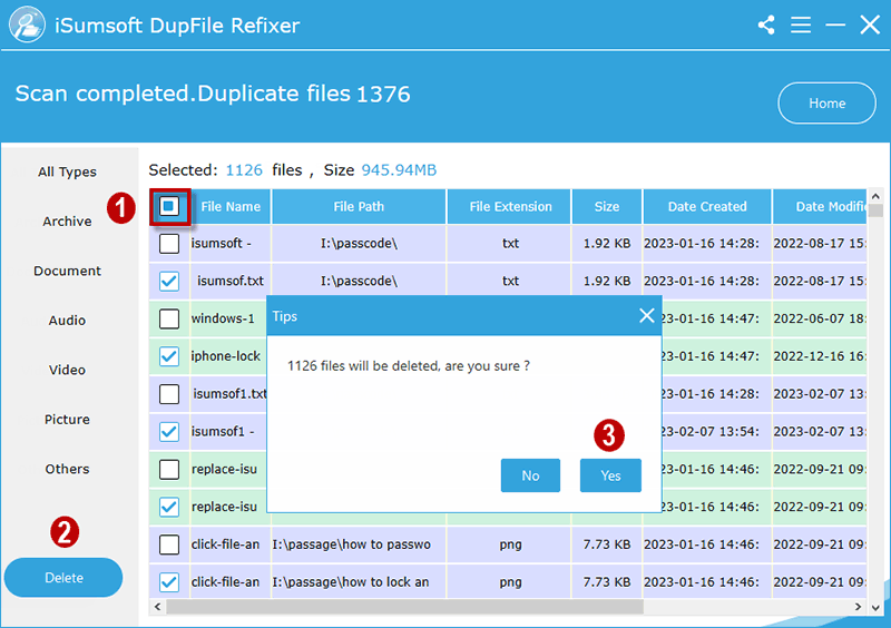 delete duplicate files from external hard drive with iSumsoft DupFile Refixer