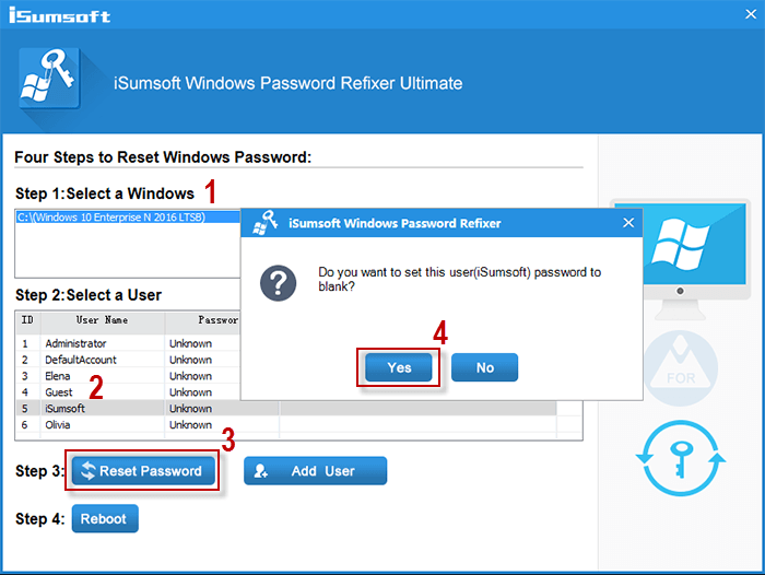 Reset password and unlock computer