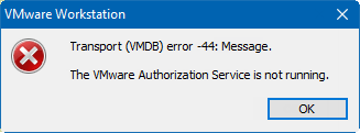 VMware Authorization service is not running