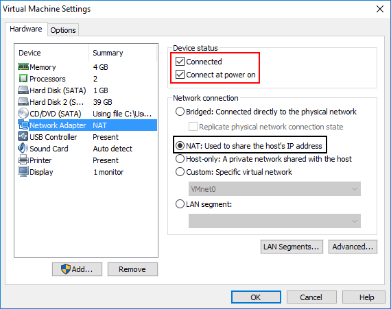 Network adapter is connected