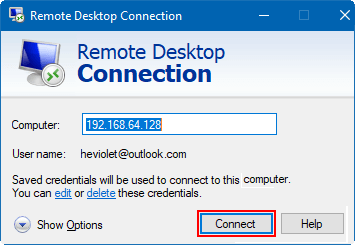 Enter the IP address of remote computer