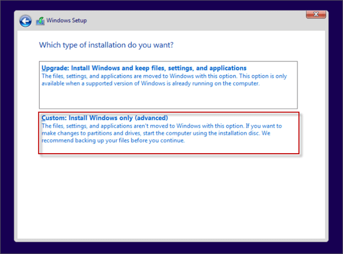 Click on Custom: Install Windows only(advance)