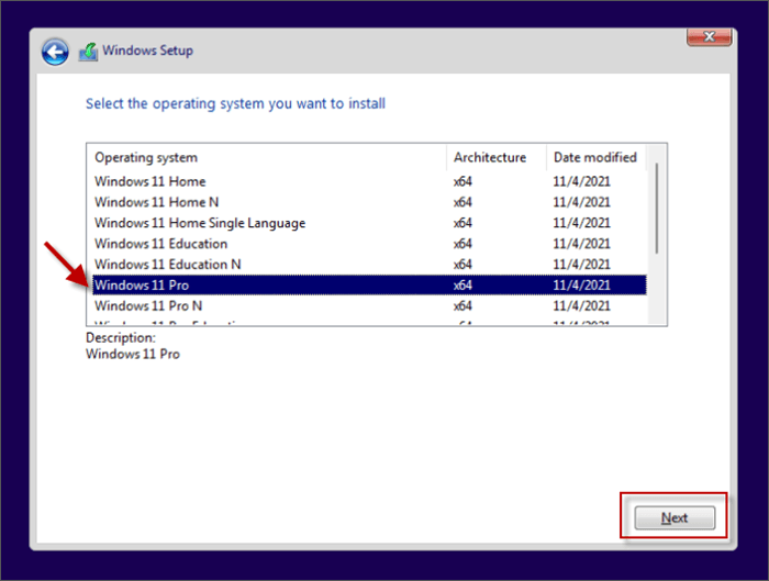 select Windows version you want to install