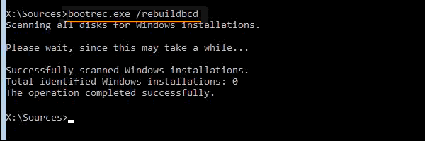 Rebuild bcd with bootrec command