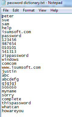 password dictionary