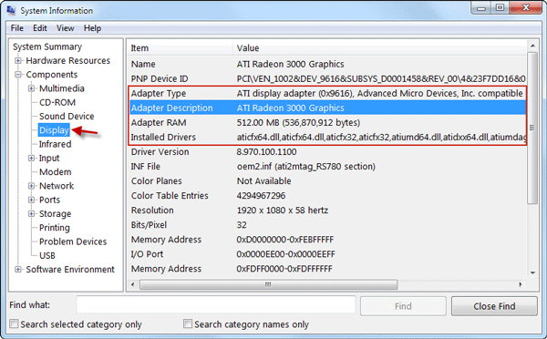 view display adapter info