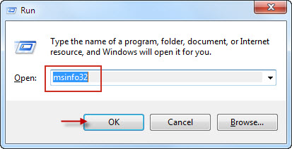 Type msinfo32 in Run box
