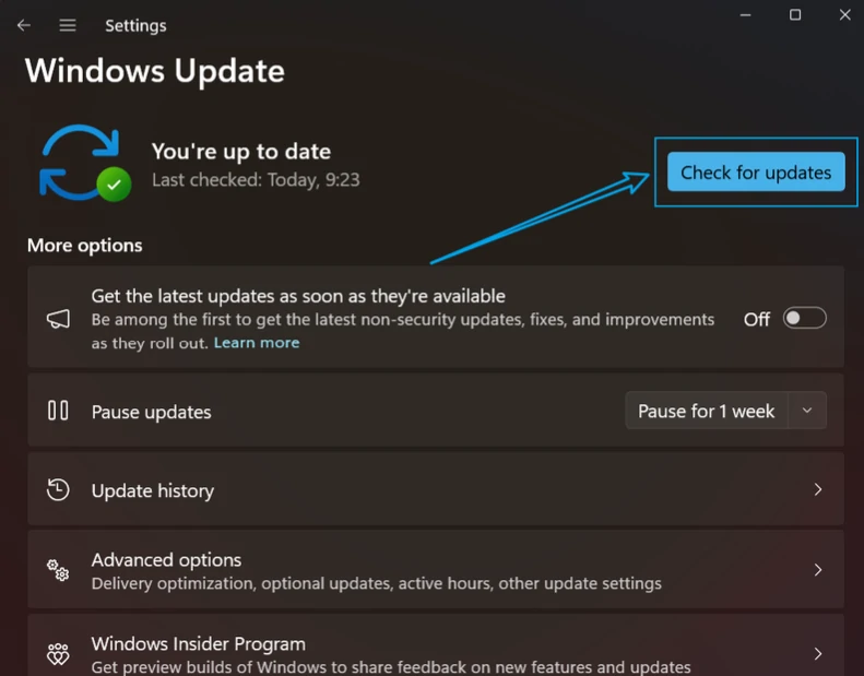 Check For Update In Windows Update