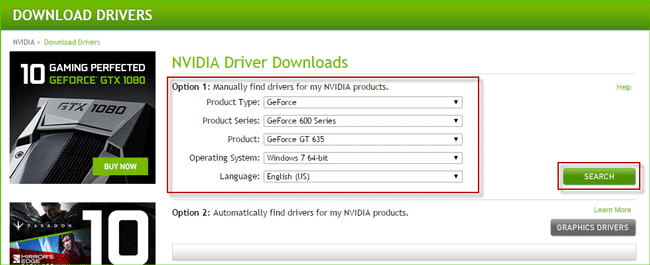 Search NVIDIA display driver