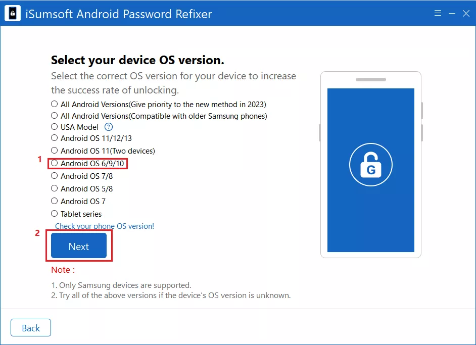 Select Android OS 6/9/10