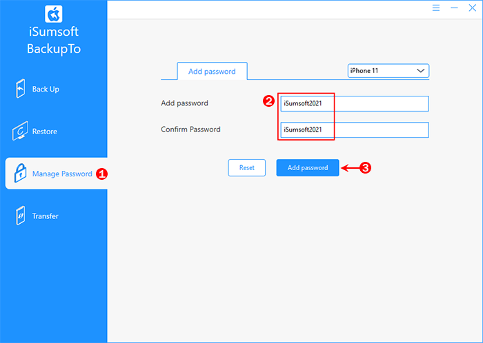 add password for iPhone backup