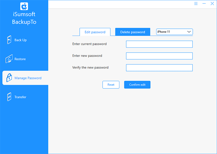 change or delete backup password