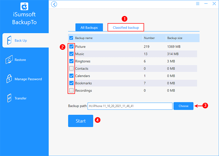 choose backkup save location and click Start