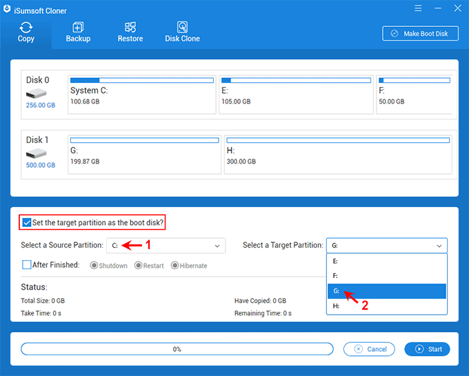 select source and destination partition