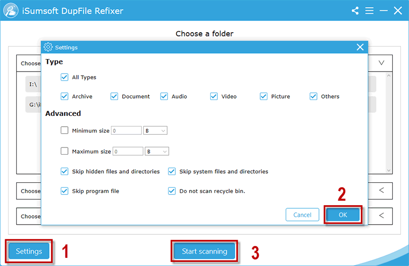 customize scan settings