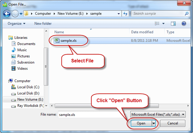 select excel file