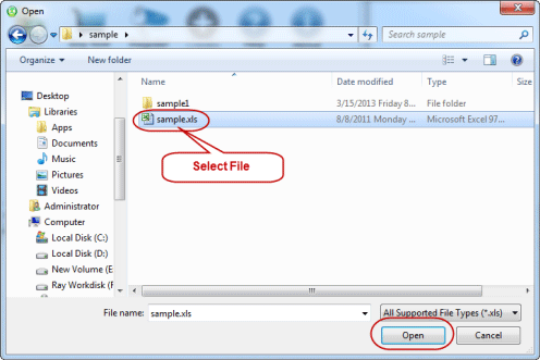 select excel file