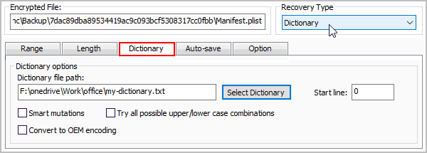 Dictionary decryption type