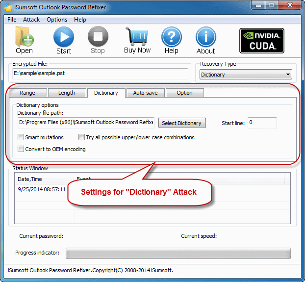 settings for dictionary attack