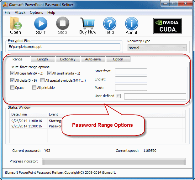 password range options