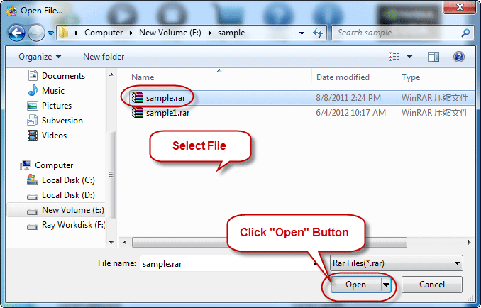 select rar file