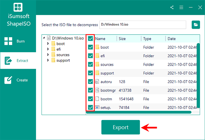 choose the files and click Export