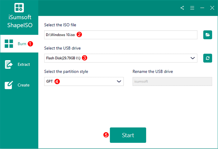 select ISO and USB and click Start