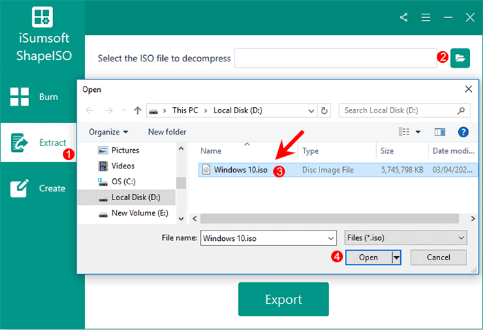 select the ISO file to extract
